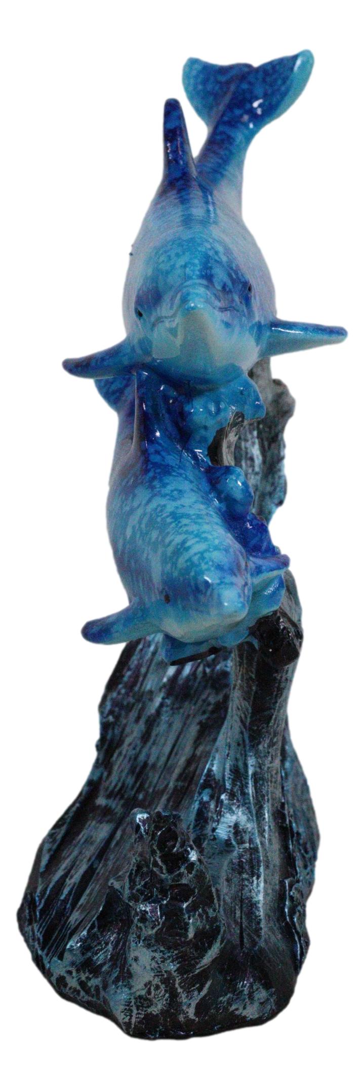 Marine Sea Ocean 2 Blue Dolphins Swimming Around Underwater Coral Reef Figurine