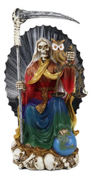 Ebros LED Light Seated 7 Powers Holy Death Santa Muerte Rainbow Tunic Figurine