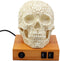 Ebros Day of The Dead Floral Skull Side Table LED Night Light Statue With Two USB Charging Dock On Wood Base