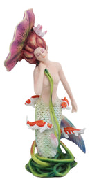 Ebros Sheila Wolk Pulse of The Pond Mermaid by Flower Umbrella and Koi Fishes Statue 9" Tall Mythical Fantasy Siren Mermaids Nautical Decor Figurine