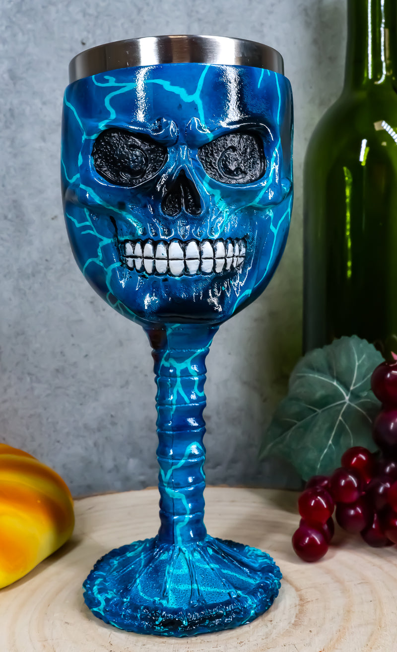 Ebros Thor Blue Lightning Thunder Bolt Rocker Skull Face Wine Goblet Chalice