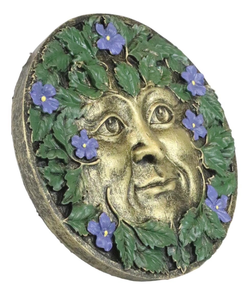 Ebros Bronzed Blooming Foliage Spring Celtic Greenman Wall Decor Periwinkle Flowers - Ebros Gift