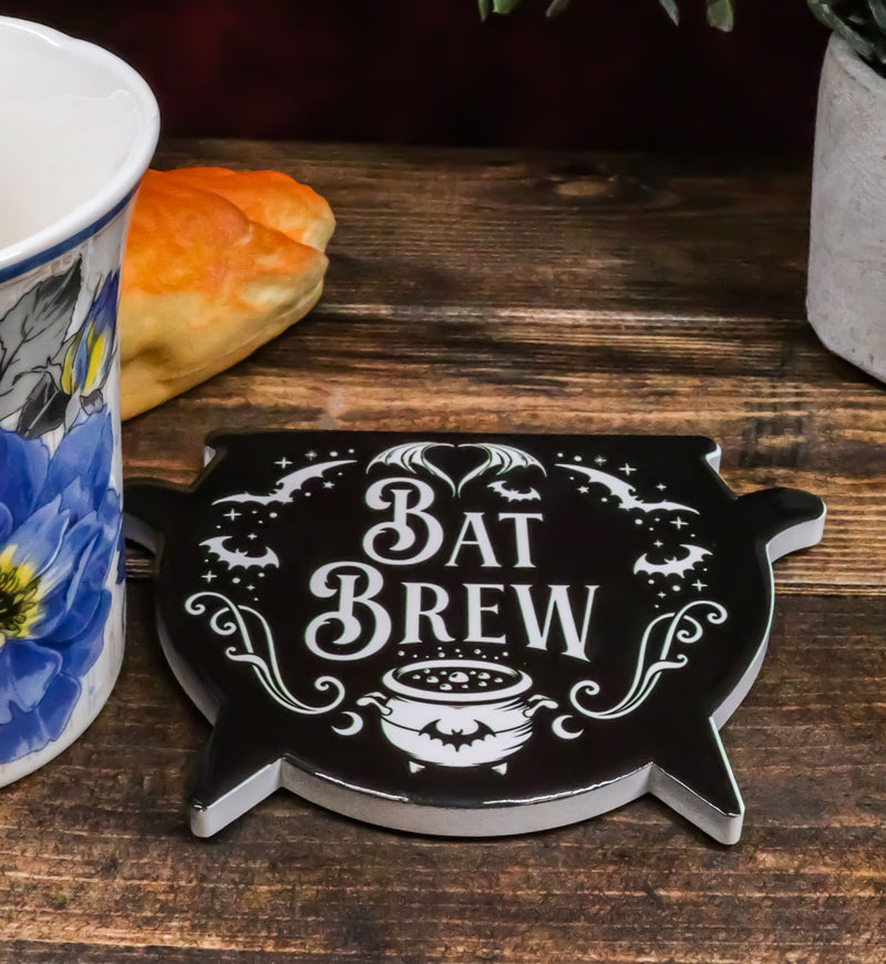 Set Of 4 Wicca Occult Bat Brew Vampire Bats Cauldron Ceramic Cork Coasters