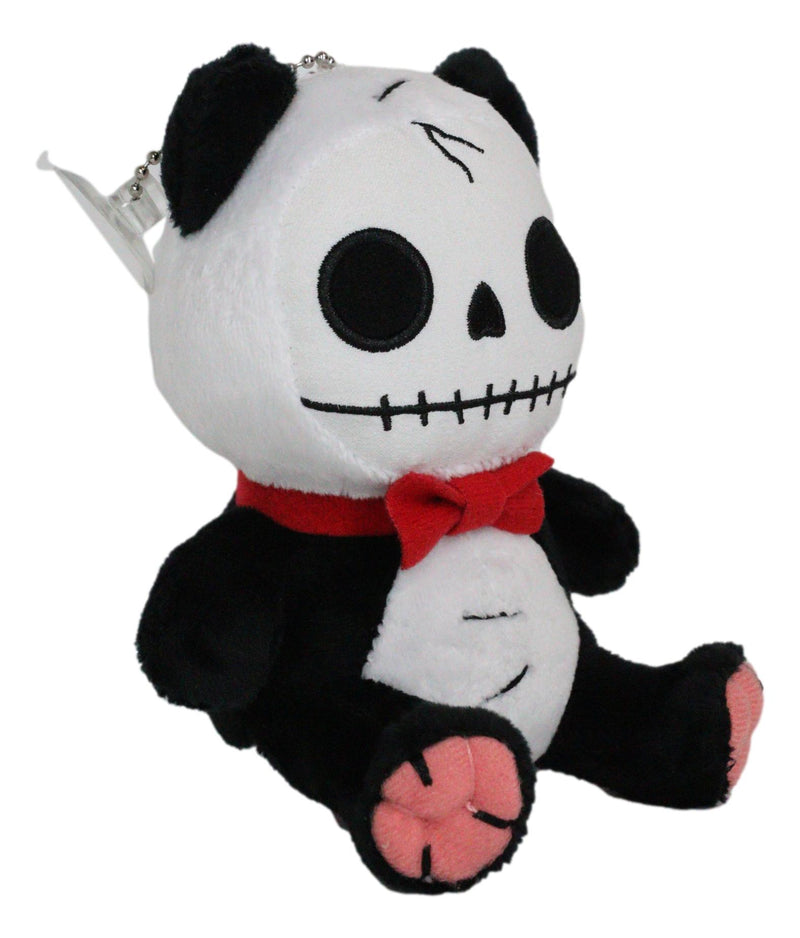 Ebros Furry Bones Skeleton Pandie Panda with Red Bow Tie Plush Toy Doll 6" Tall