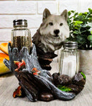 Ebros Full Moon Lone Alpha Gray Wolf Glass Salt & Pepper Shakers Holder Decor