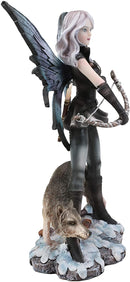 Ebros Fairy Goddess Artemis Hunting with Gray Wolf Statue 10" Tall Fantasy Fae