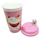 Ebros Gift Lucky Cat Maneki Neko Ceramic Tall Drink Mug Cup With Silicone Lid (Pink)