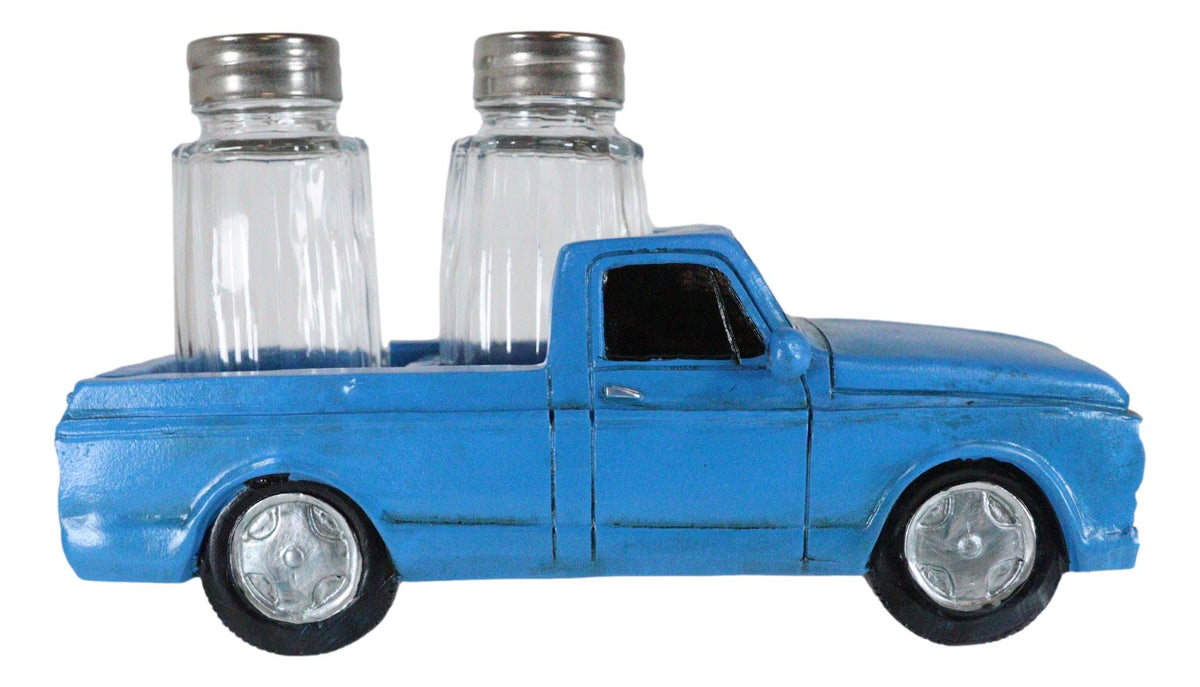 Country Rustic Vintage Blue Highboy Pickup Truck Salt And Pepper Shakers Holder