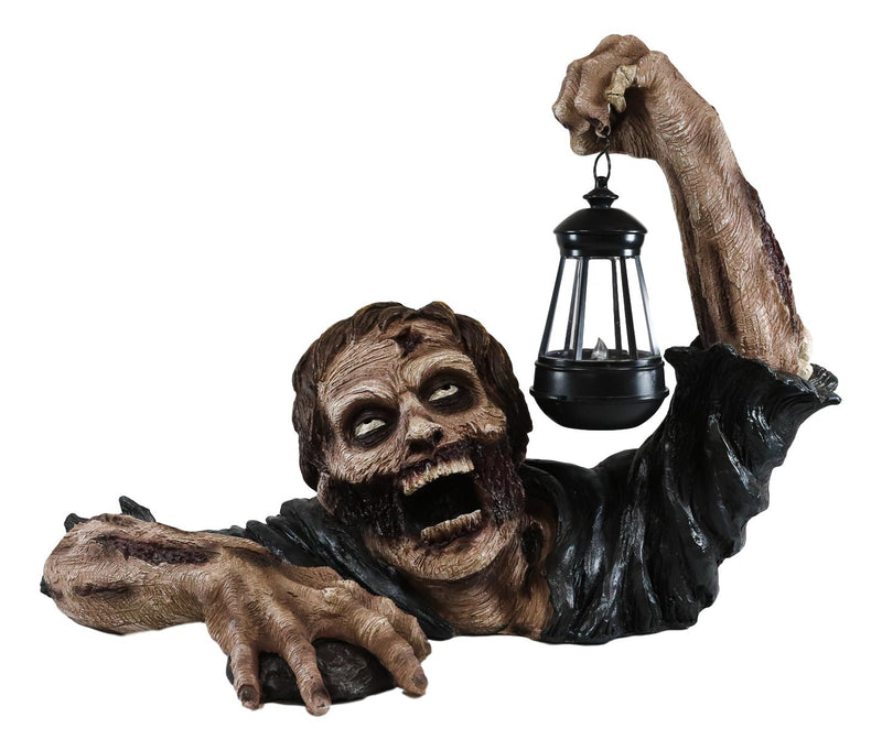 Ebros Zombie Crawling Out Of Grave Solar LED Lantern Figurine Dead Rising 18.5"L