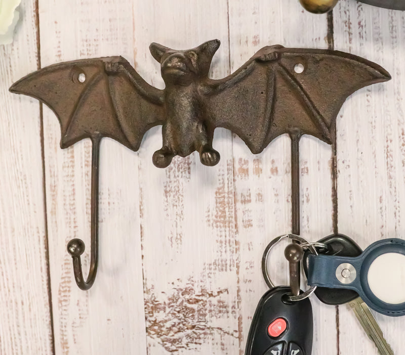 Cast Iron Rustic Vampire Dracula's Perch Flying Winged Bat 2-Pegs Wall Hook