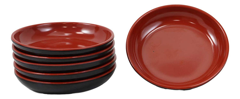 Ebros Red And Black Melamine Traditional Design Condiments Soy Sauce Dipping Plate or Dish Set of 6 Great Housewarming Gift Or Party Decor For Sushi Asian Dining Restaurant Supply