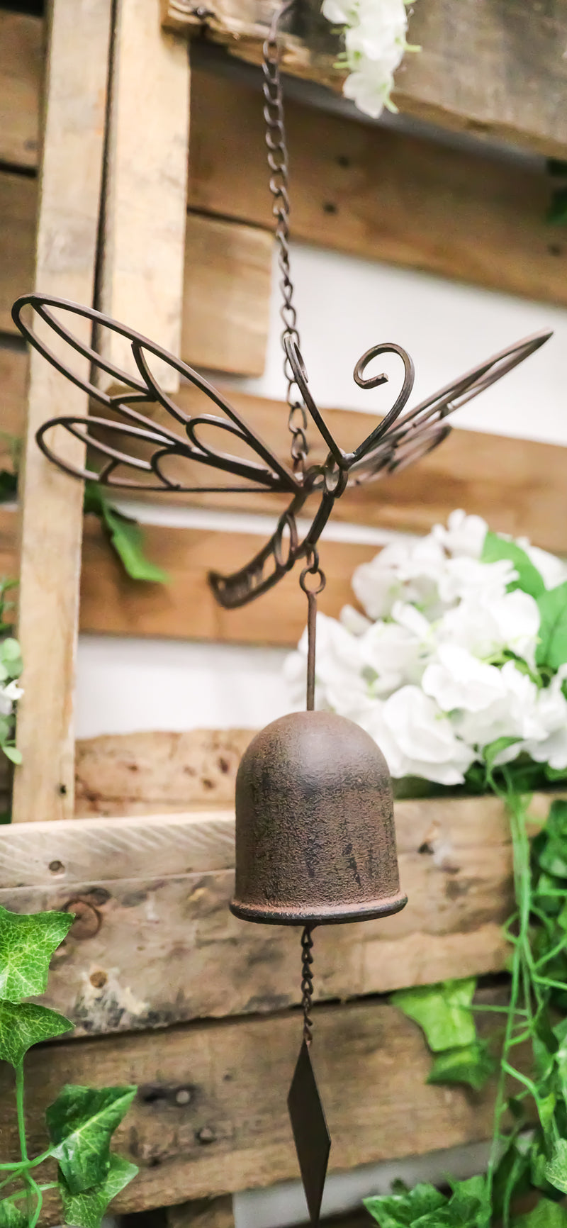 Cast Iron Beautiful Cottage Garden Dragonfly Bell Wind Chime Hanging Mobile