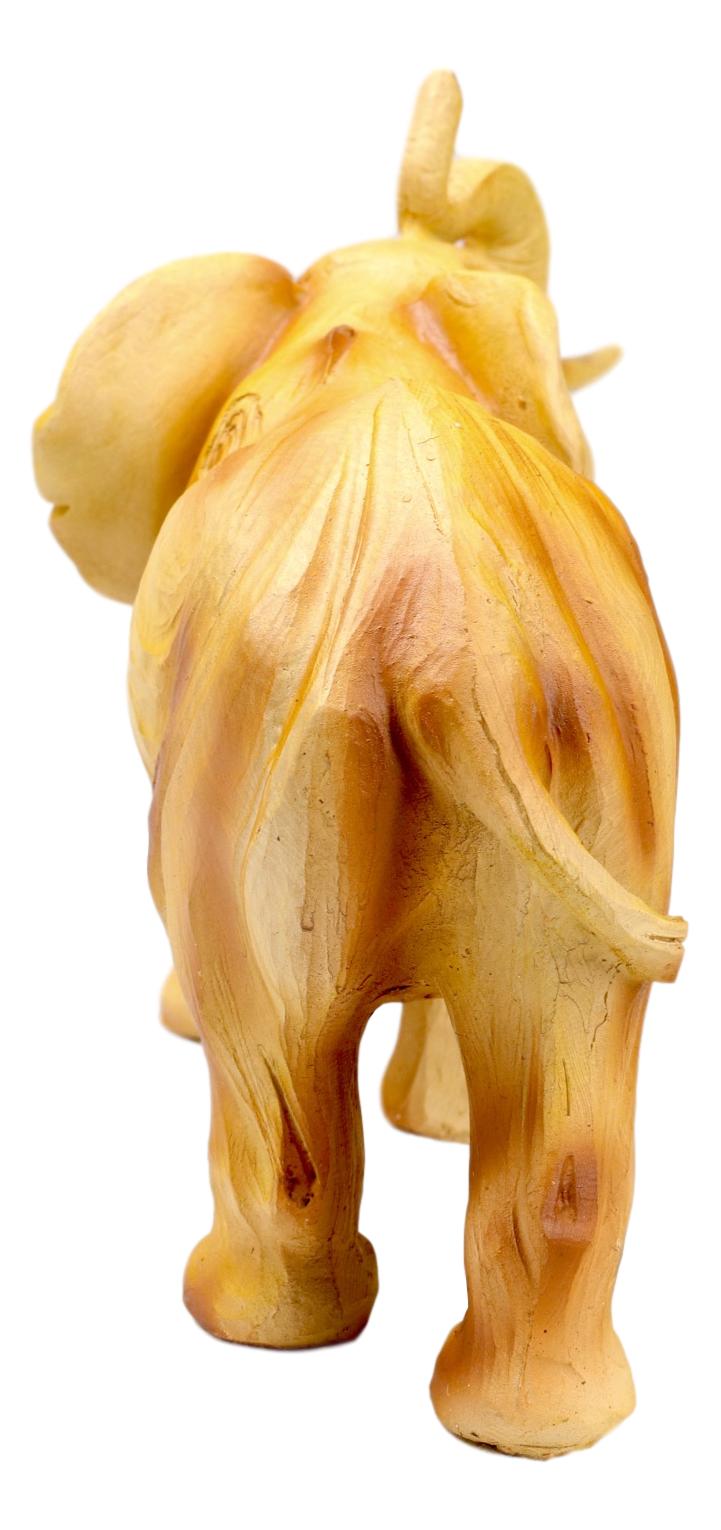Safari Savannah Landscape Majestic Elephant With Trunk Up Faux Wood Figurine - Ebros Gift