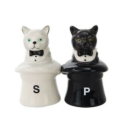 Ebros Cats In Hats Ceramic Magnetic Salt and Pepper Shakers Set