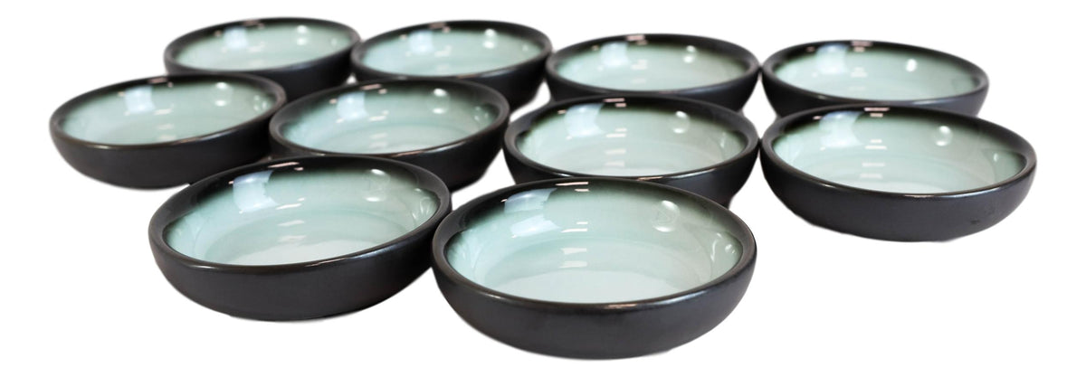 Pack Of 10 Ceramic Zen Blue Ponzu Soy Sauce Oil Condiment Round Dishes Holder - Ebros Gift