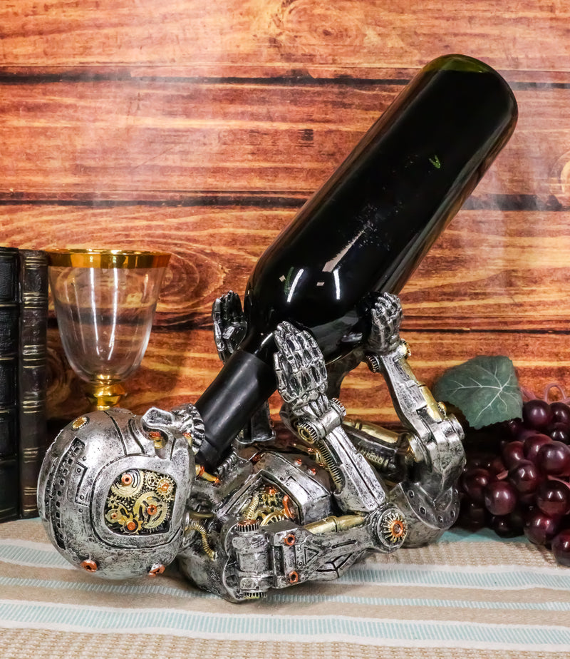 Ebros Steampunk Cyborg Robotic Terminator Skeleton Wine Bottle Holder 9.5"L