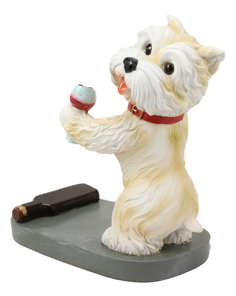 Standing Red Collar Yorkie Terrier Puppy Dog Holding Glass Wine Holder Figurine