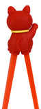 Red Maneki Neko Lucky Cat Reusable Training Chopsticks Set With Silicone Helper