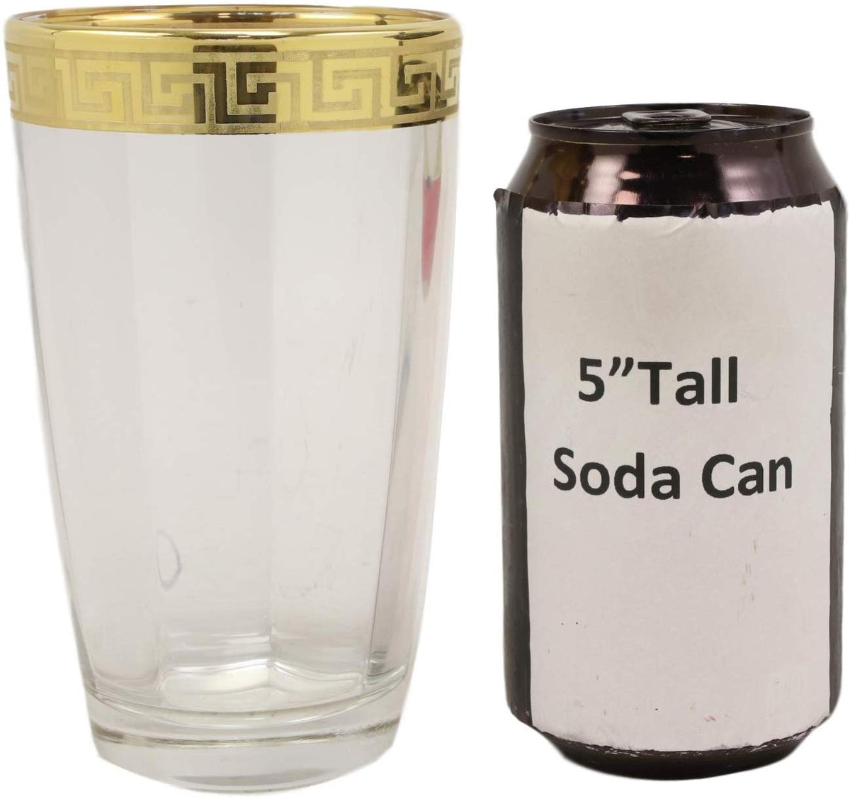 Ebros Italian Import Gold Accent Greek Fret Key Rim 16oz Highball Glass Set of 6