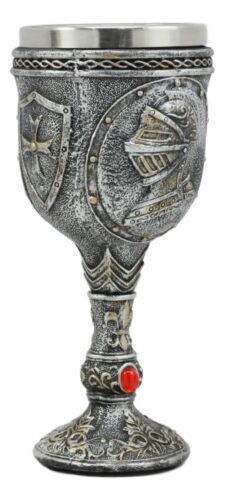 Ebros Heraldry Medieval Renaissance Royal Knight Suit of Armor Wine Goblet Chalice 5oz