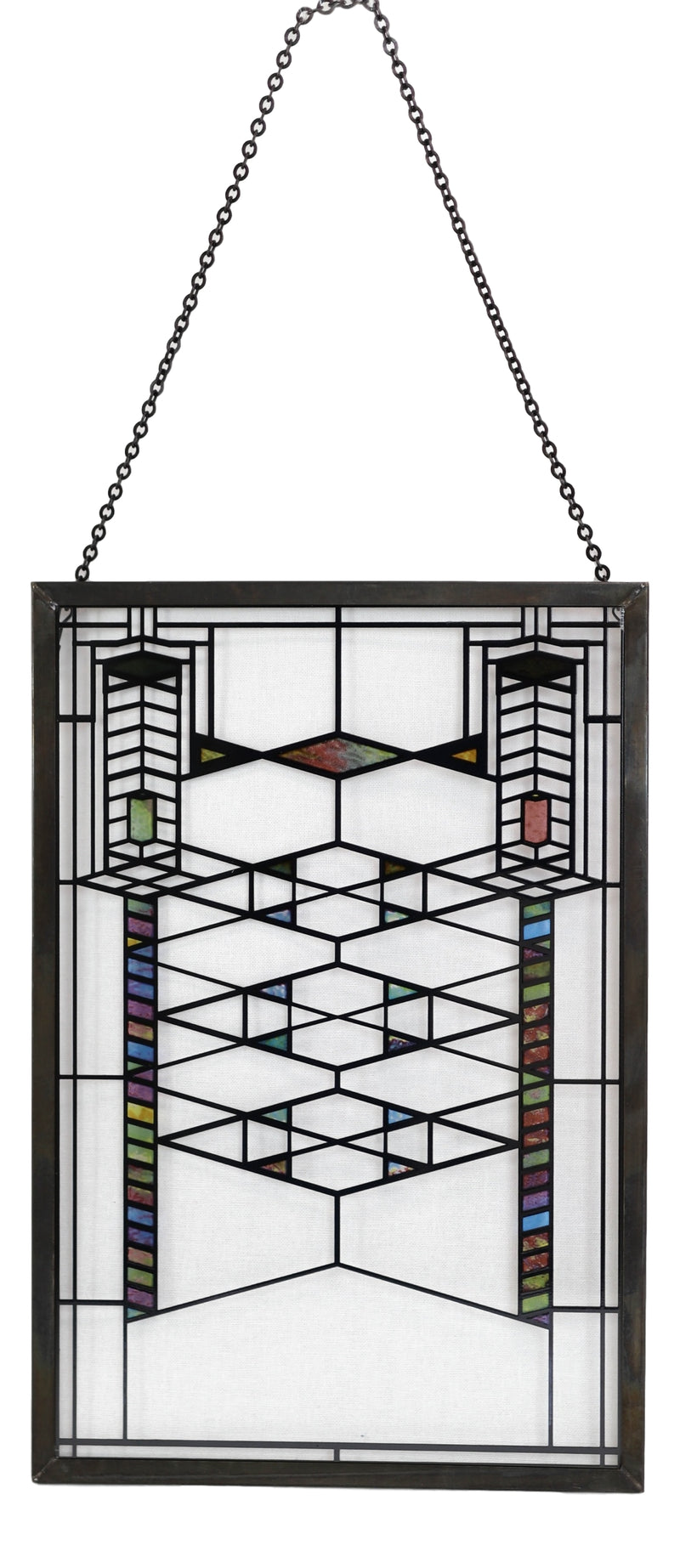 Ebros Frank Lloyd Wright Robie House Modern Stained Glass Metal Framed Hanging Wall Decor