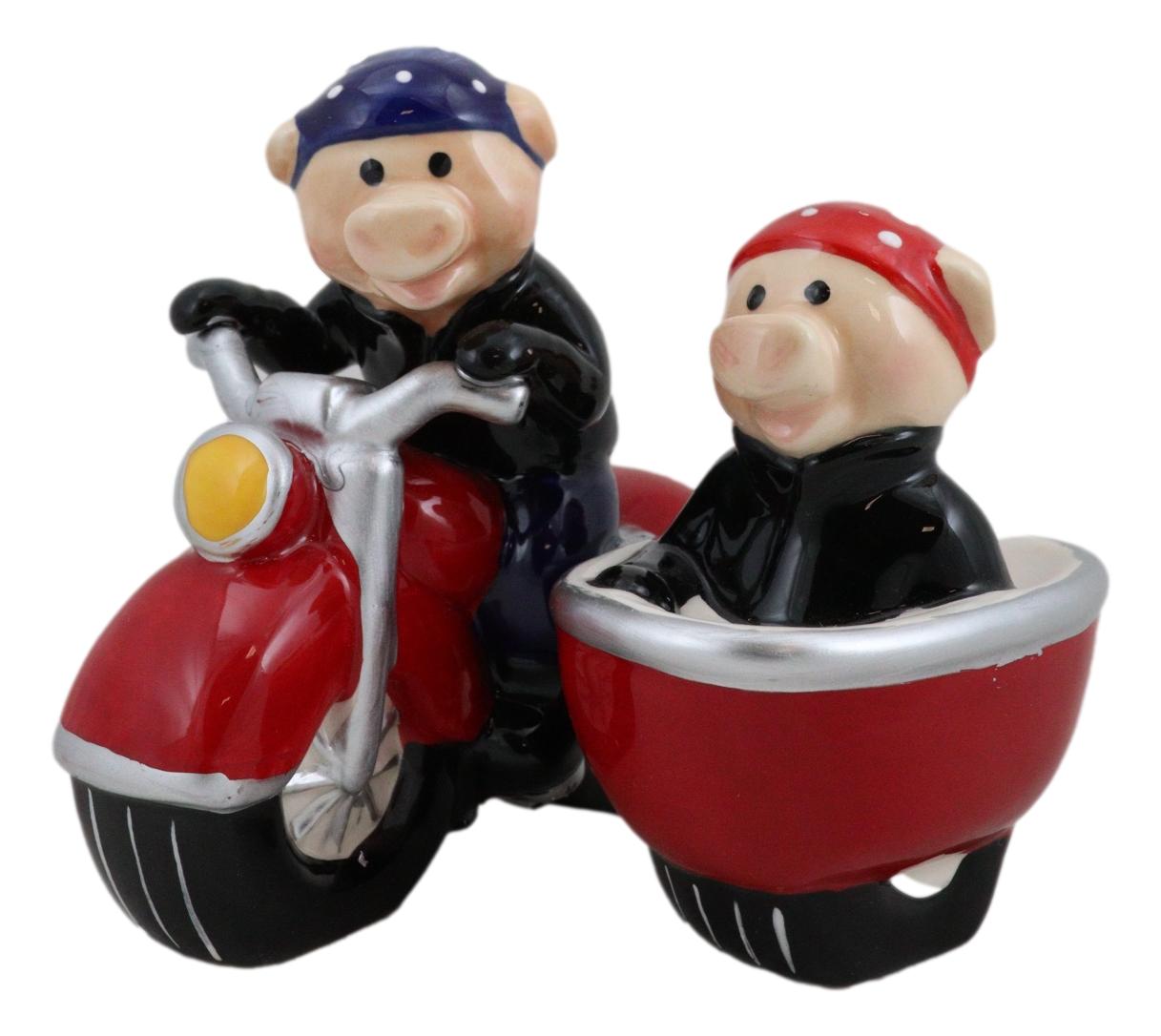 Hog Rider Riding Pig Hog Riders Biker Pig Couple Riding Motorcycle Side Car Rig Salt Pepper ...