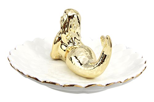 Ebros Gift Golden Resting Mermaid Ceramic Ring Accessory Jewelry Holder Vanity Display Figurine