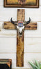 Rustic Western Cow Skull Nostalgic Route 66 Highway Sign Faux Wooden Wall Cross