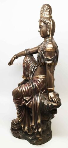 Ebros 16 Inch Water and Moon Kuan Yin Buddhist Bronze Finish Statue Figurine - Ebros Gift