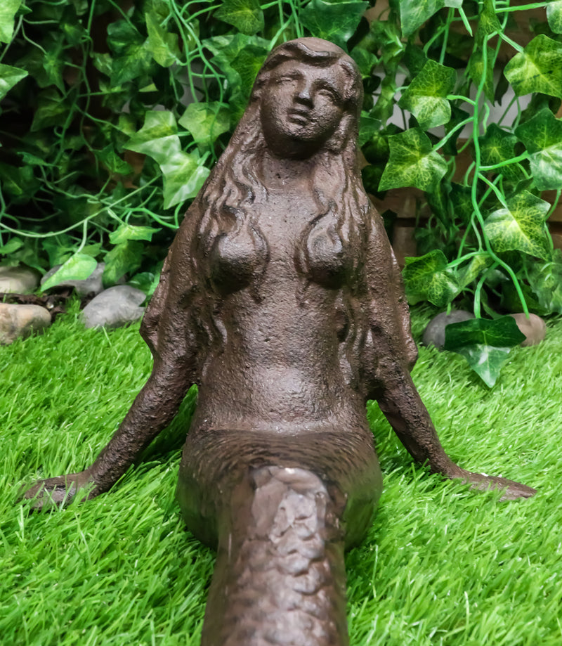 Ebros Gift 16.25" Long Nautical Siren Mermaid Leaning Back Cast Iron Rustic Vintage Finish Shelf Sitter Statue Ocean Goddess Princess Coastal Beach Under The Sea Mermaids Decorative Accent