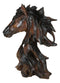 Wild Stallion Horse Bust Statue 11"H Resin Decor In Faux Wood Dark Mahogany