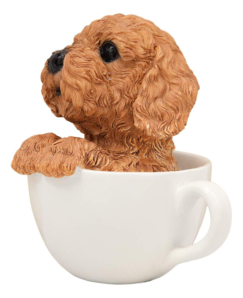 Ebros Realistic Adorable Brown Poodle Dog Teacup Statue 5.75"H
