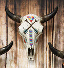 Ebros 10.75" High Western Southwest Steer Bison Buffalo Bull Cow Horned Skull Head with Two Crossed Arrows and Geometric Pyramids Design Wall Mount Decor - Ebros Gift
