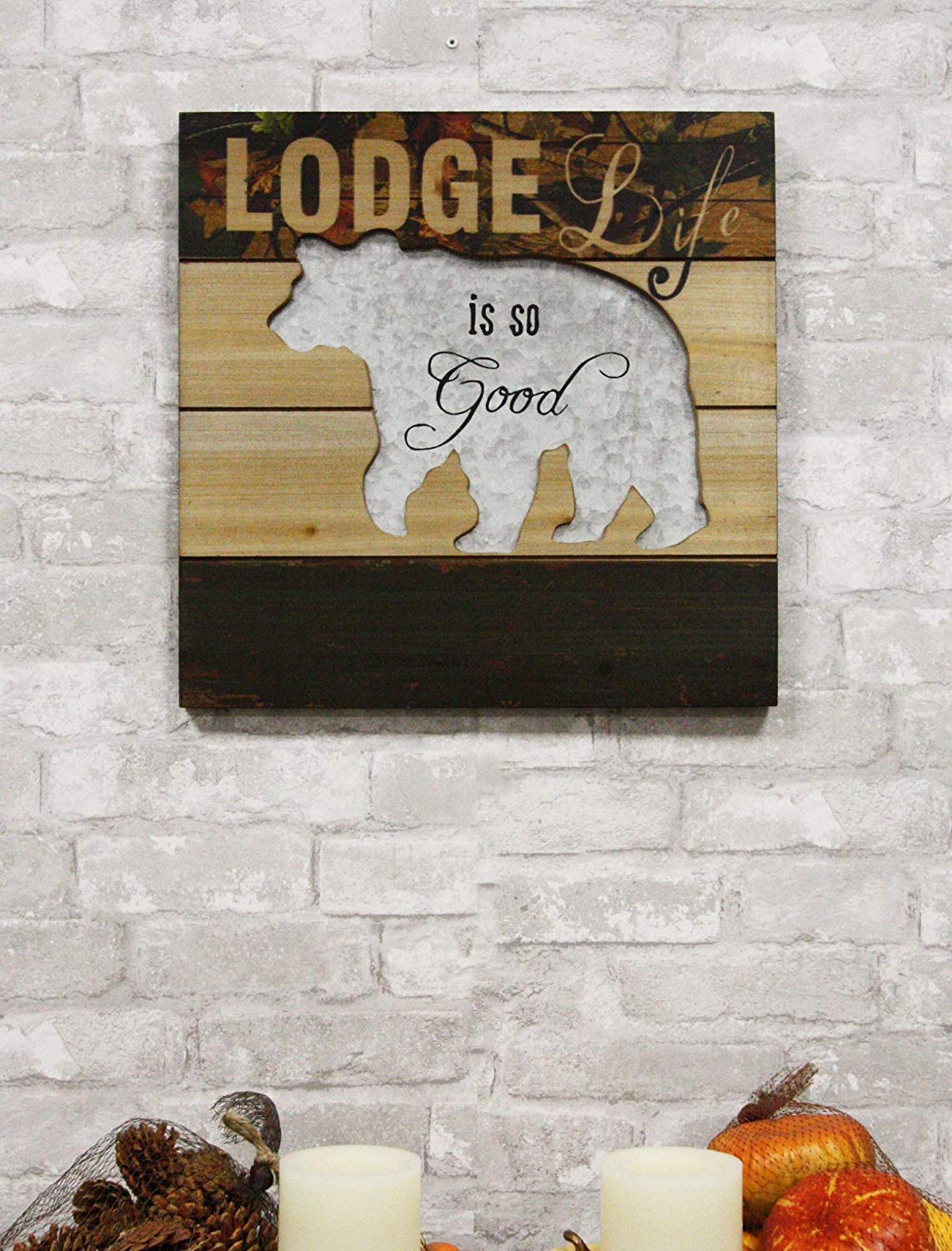 Ebros Large 15.75" Wide Rustic Cabin 'Lodge Life is So Good' Hand Painted Wooden Sign with Grizzly Bear Silhouette Hanging Wall Mounted Decor Plaque Western Country - Ebros Gift