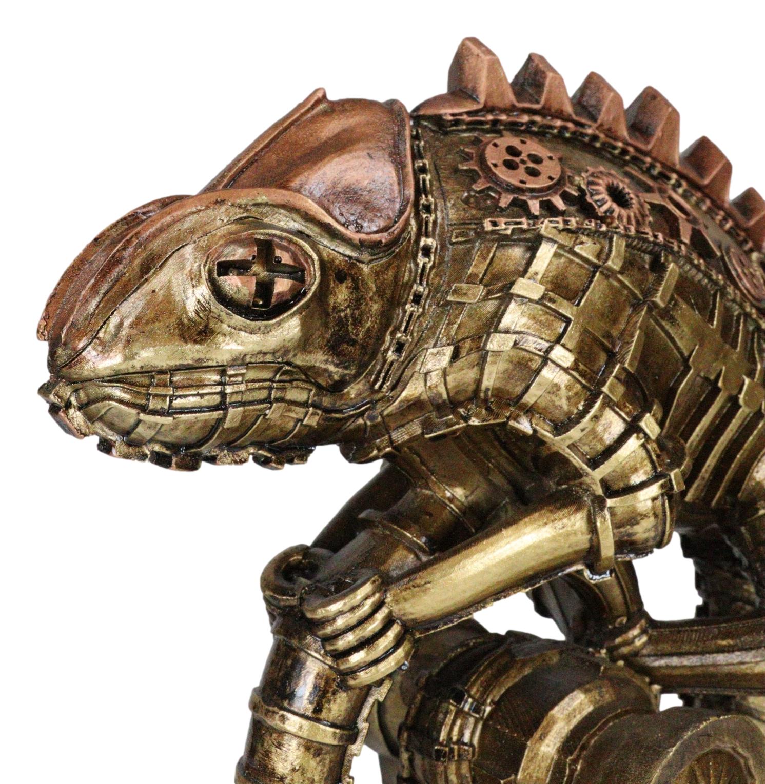 Geared Clockwork Vintage Steampunk Iguana Lizard Coiling On Stand Figu ...