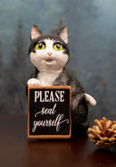 Ebros Black White Cat W/Please Seat Yourself Sign Decorative Toilet Figurine