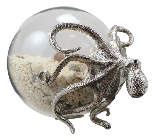 Sea Octopus Pulling Glass Globe Ball With Sand Seashells And Beach Ornaments