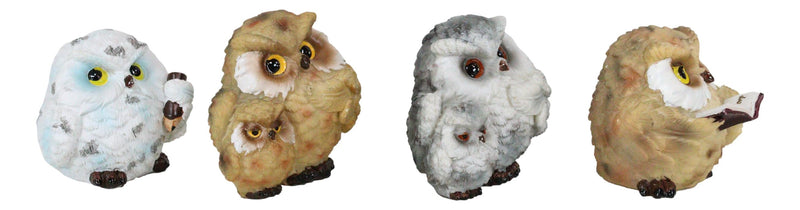Wise Academic Forest Snowy Owls & Chicks Figurine Set Small Collectibles