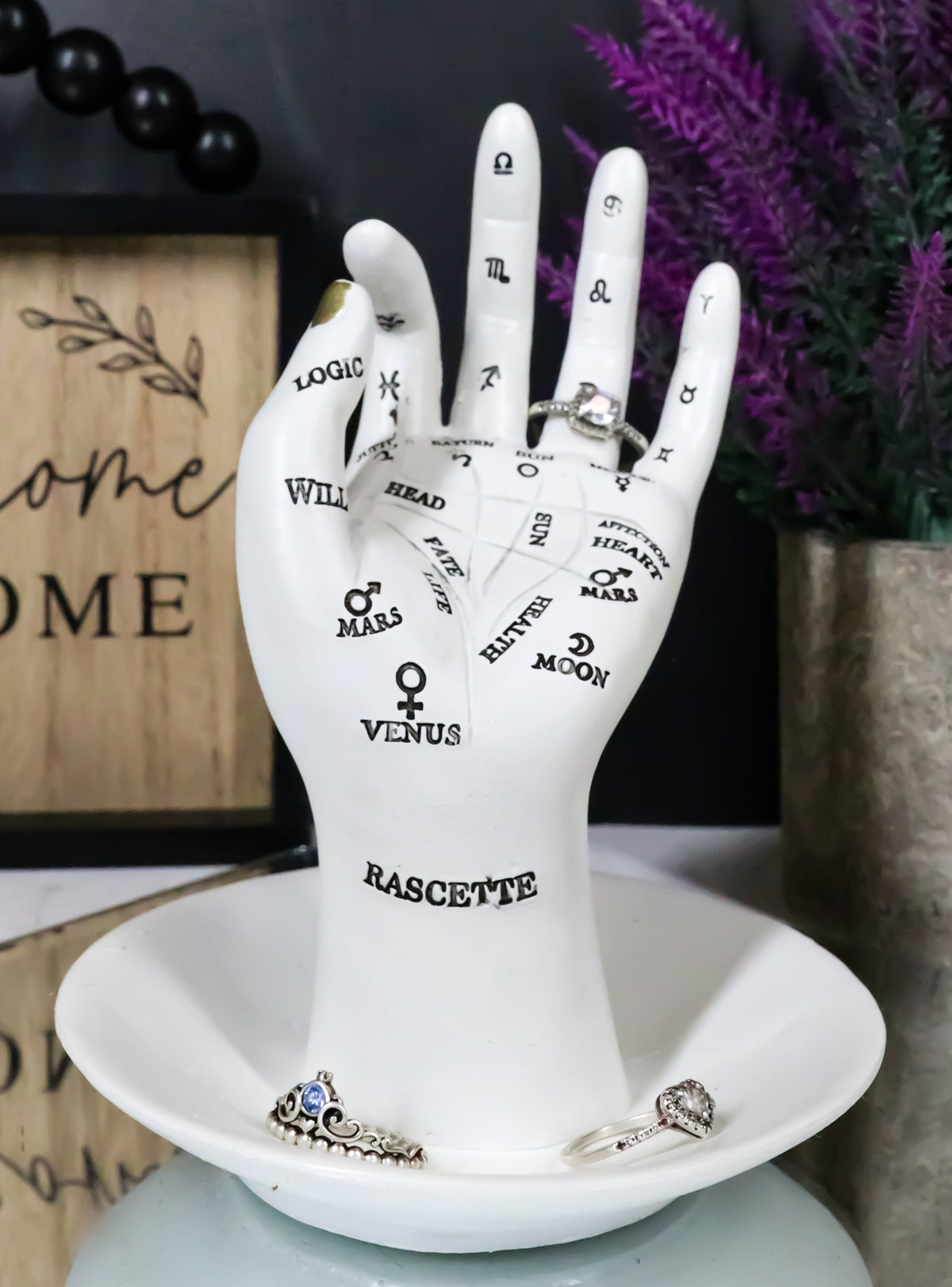 Psychic Fortune Teller Chirology Palmistry Hand Palm Jewelry Dish Rings Holder