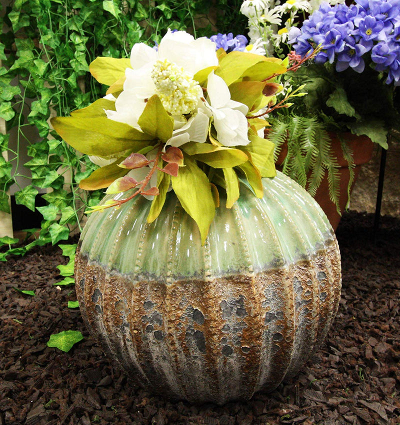 Ceramic Southwestern Contemporary Golden Barrel Bulbous Cactus Floral Vase Decor