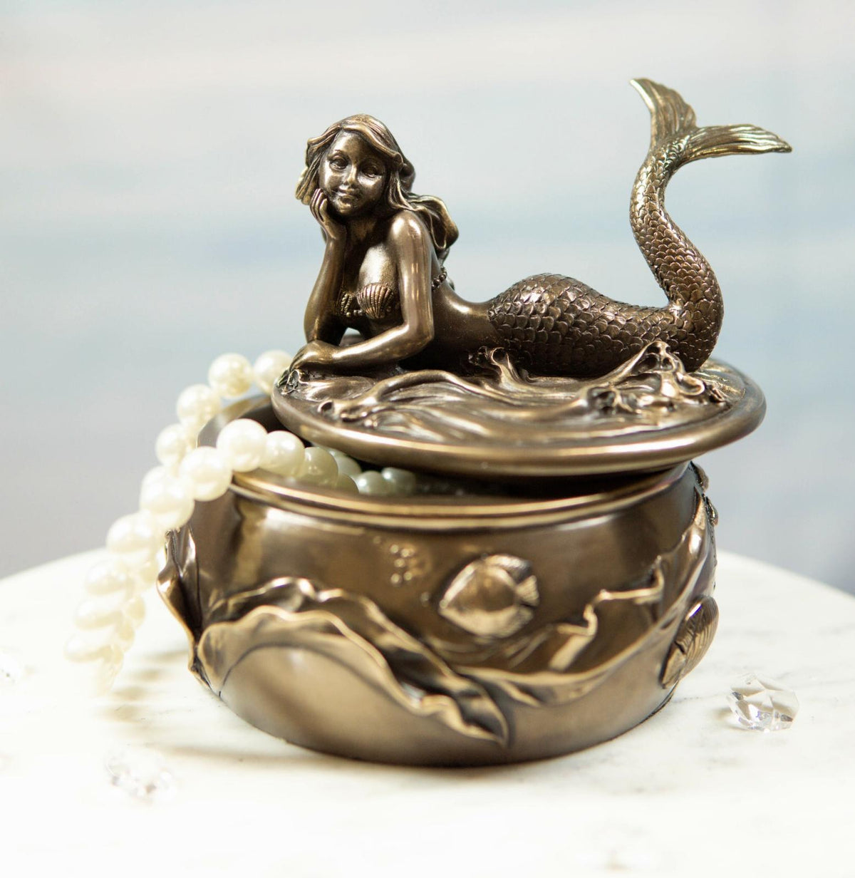 Ebros Fantasy Mermaid Resting With Under The Sea Fishes Decorative Jewelry Box - Ebros Gift