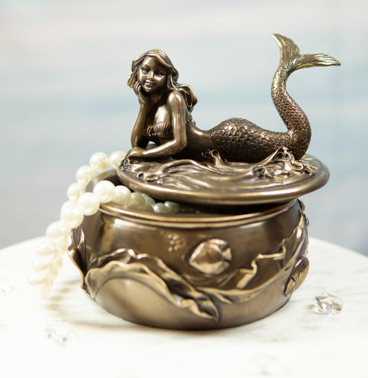 Ebros Fantasy Mermaid Resting With Under The Sea Fishes Decorative Jewelry Box - Ebros Gift