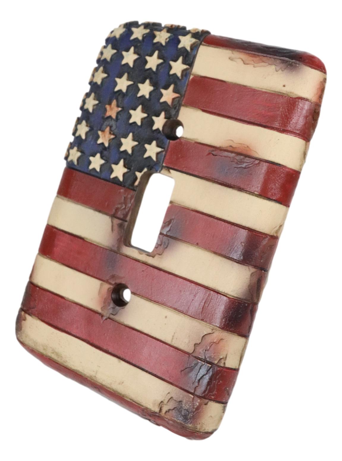 Set of 2 Rustic Patriotic USA American Flag Wall Single Toggle Switch Plates