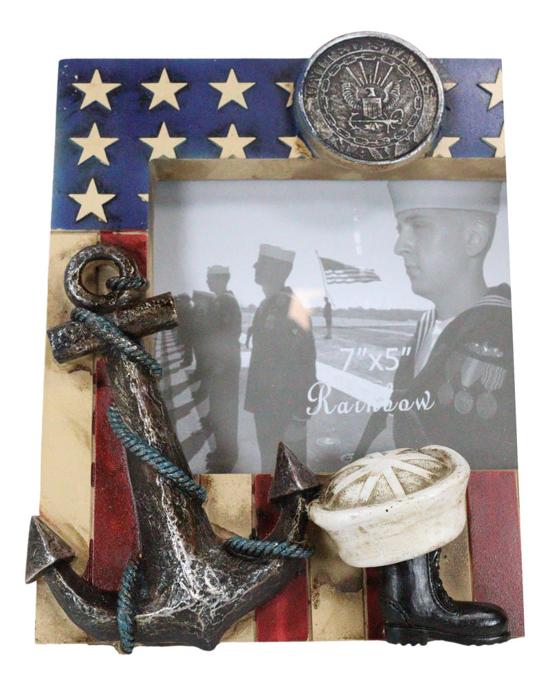 American Flag Navy Sailor Medal With Anchor Hat And Boot 5"X7" Picture Frame