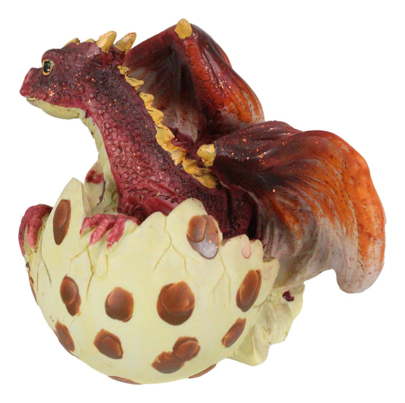 Small Sparkly Red Lava Whimsical Dragon Baby Emerging From Spotted Egg Figurine
