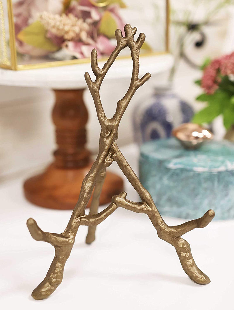 Ebros Cast Iron Rustic Gold Intertwining Branch Twigs Easel Display Stand 9" H