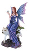 Purple Pearl Wishing Fairy On Tree Of Life With Giant Winter Snow Wolf Figurine