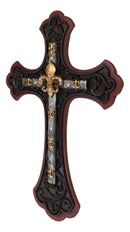 Rustic Southwestern French Fleur De Lis Scrollwork Red Gold Silver Wall Cross