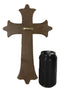 Rustic Fire Fighter Tools Fireman Axe Helmet Water Hose Faux Wood Wall Cross
