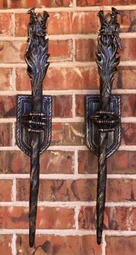 Ebros Set of 2 Left & Right Medieval Dragon Head Scepter Color Changing LEDLight